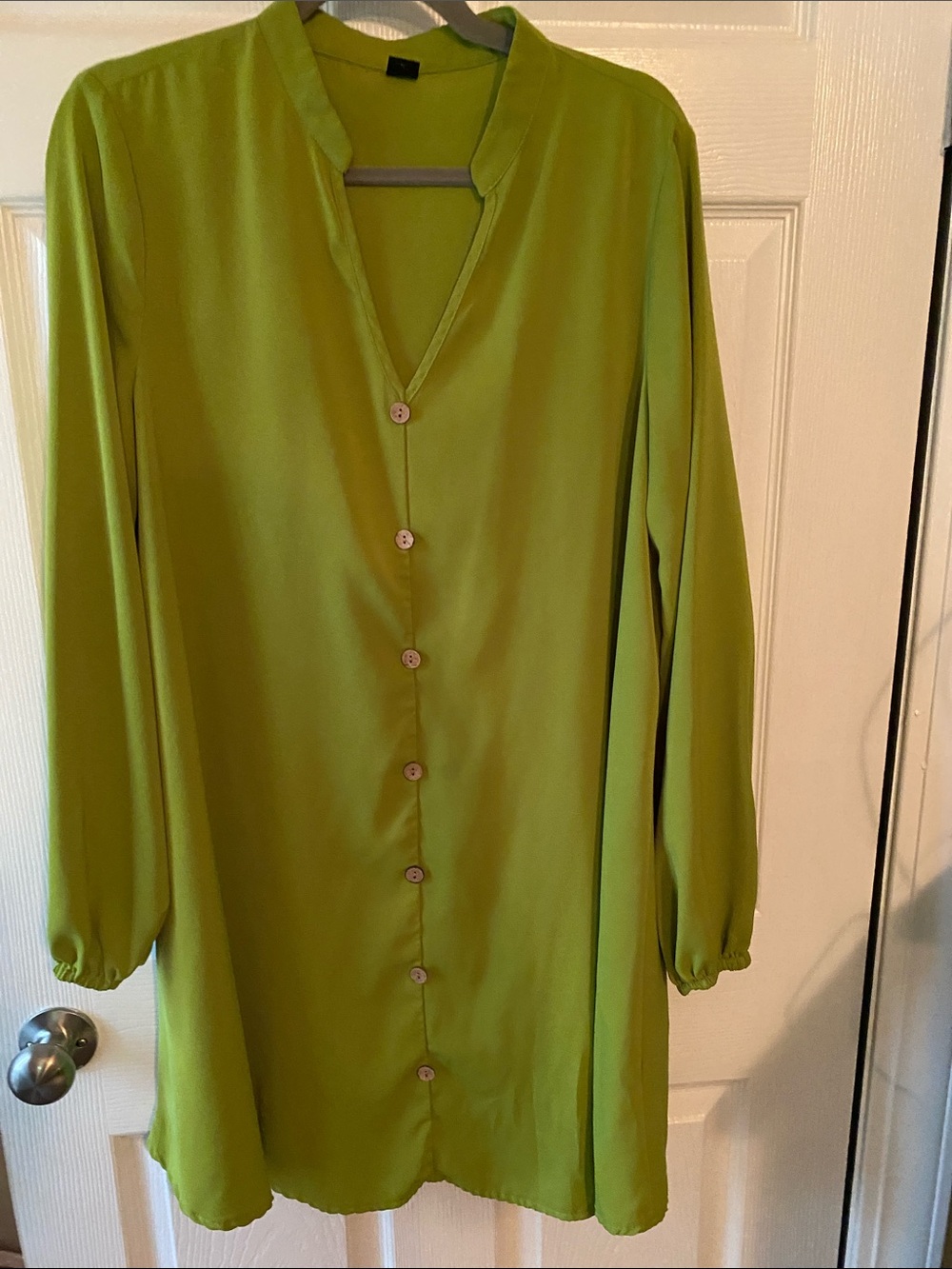 SHEIN Lime Green Button-Front Long Sleeve Tunic Dress